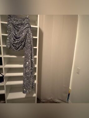 Silver Sequin Draped Skirt